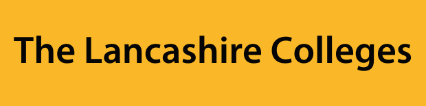 The Lancashire Colleges on a yellow background.